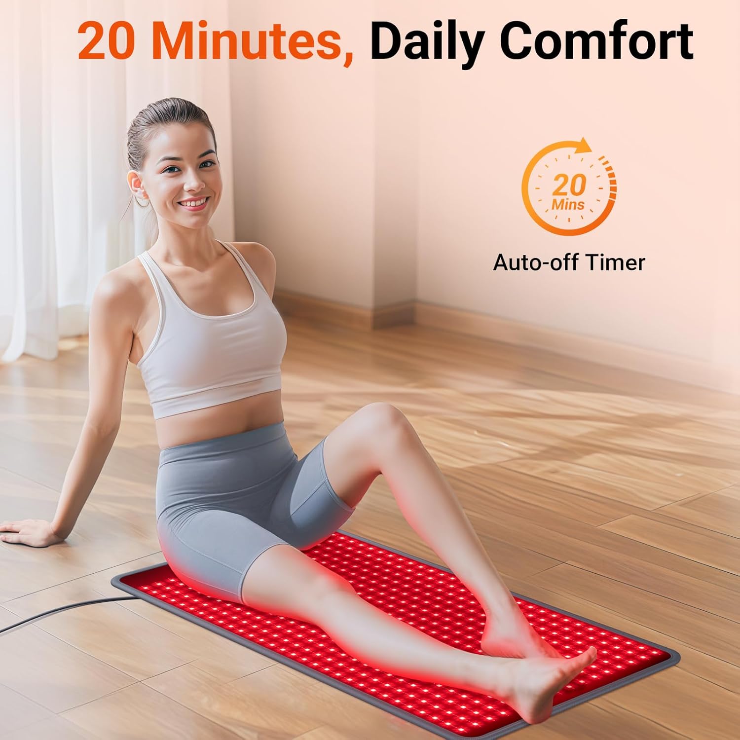 Comfytemp Red Light Therapy Mat for Body, 33'' x 17'', 660nm & 850nm | Flexible Near Infrared Light Therapy Pad, Wearable Light Blanket with Timer, for Back Belly Knee Joint Muscle, Home Use